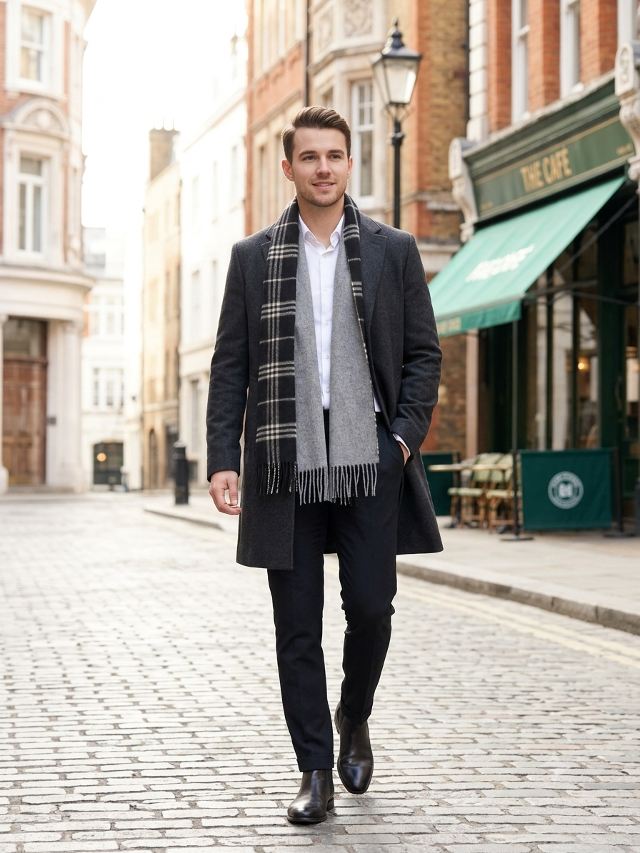 Reversible Black Striped & Light Gray Scarf